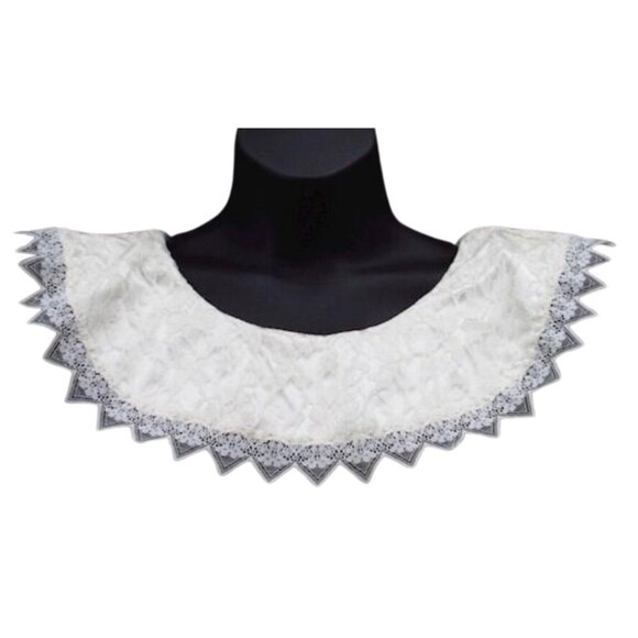 Eber Black Velvet Ivory Lace Collar Short Sleeve Mini Dress Women Size 7 Vintage - Picture 7 of 10